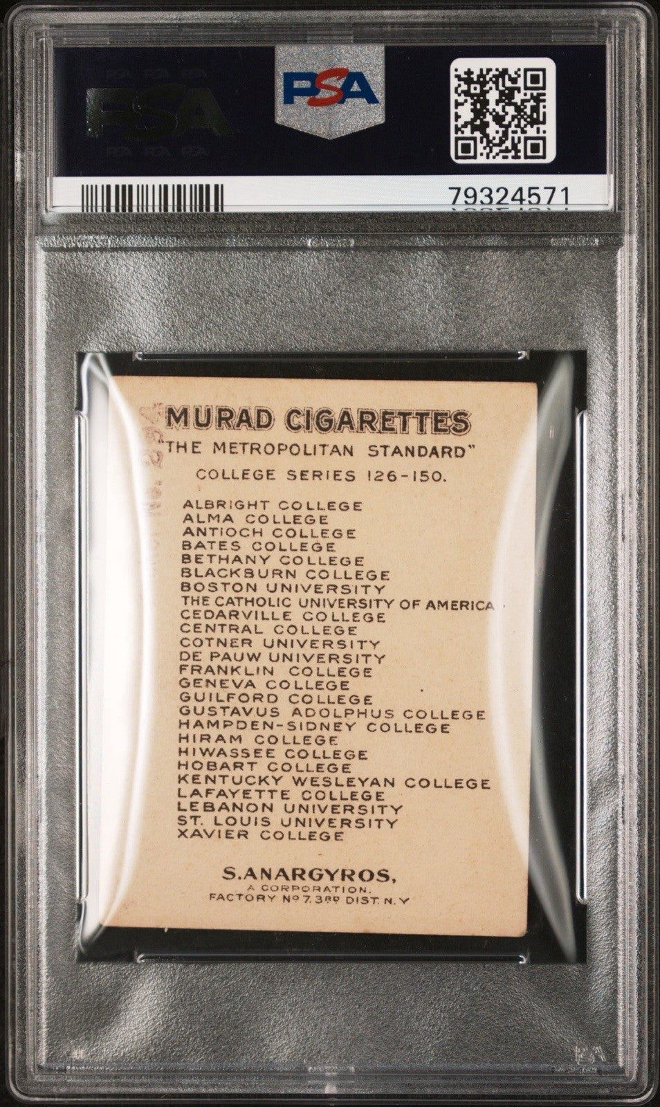 1909 T51 MURAD COLLEGE SERIES Kentucky Wesleyan College (PSA 5 EX) Baseball1