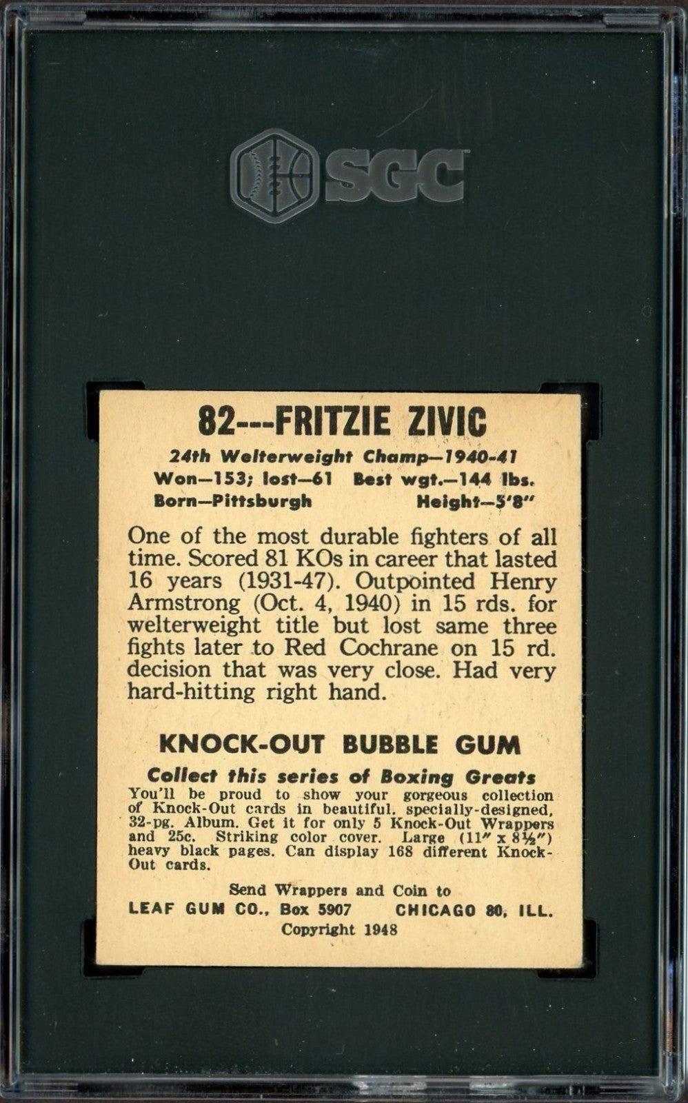 1948 Leaf Knock Out Bubble Gum Boxing #82 (SGC 5 EX) Fritzi Zivic1