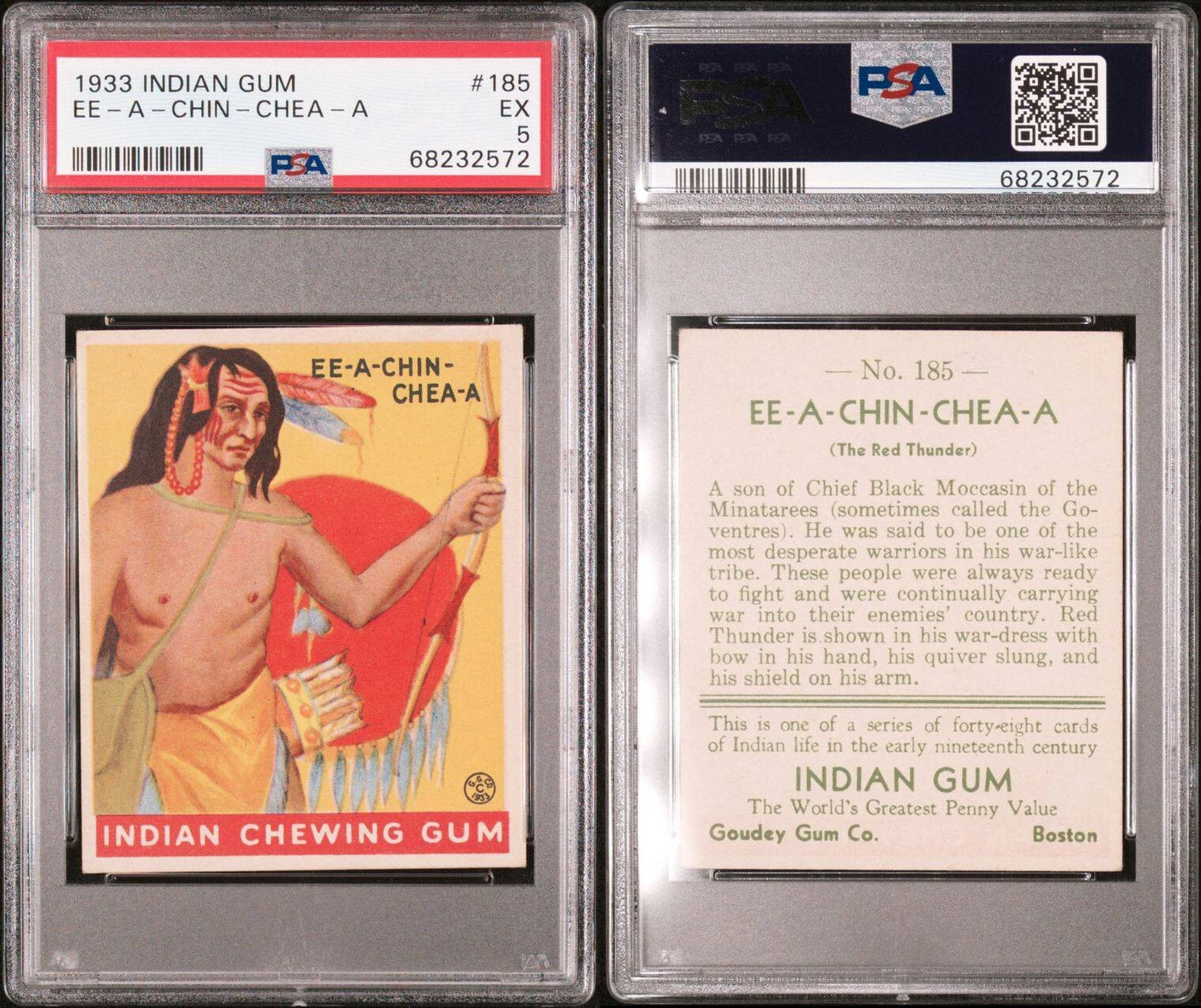 1933 Goudey INDIAN GUM (Series of 48) #185 Ee A Chin Chea A (PSA 5 EX)2