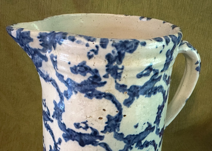 Antique Blue & White Stoneware Strong Example: CHAINLINK Spongeware Pitcher7