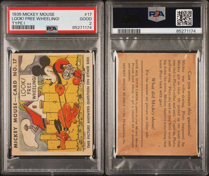 1935 R89 Mickey Mouse Gum Card #17 Look! Free Wheeling! (PSA 2 Good) Type I