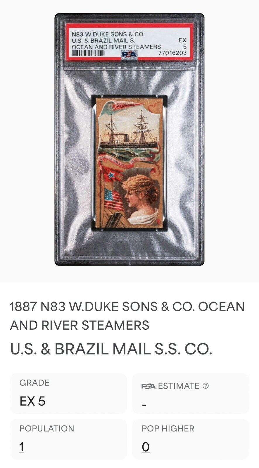 1888 N83 Duke Ocean & River Steamers: U.S. and Brazil S.S. Co. (PSA 5 EX) 1/1 hi