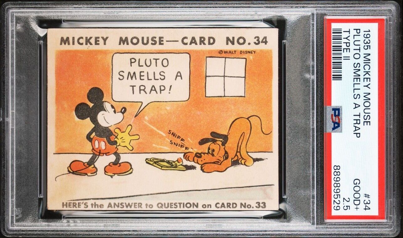 1935 R89 Mickey Mouse Gum Card #34 Pluto Smells a Tramp (PSA 2.5 Good+) Type II