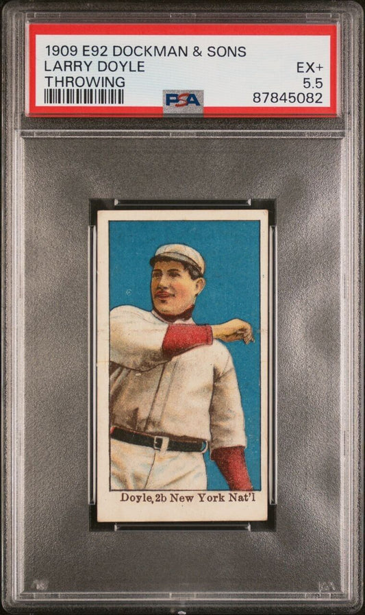 1909 E92 Dockman Larry Doyle Throwing Giants (PSA 5.5 EX+) Sharp!