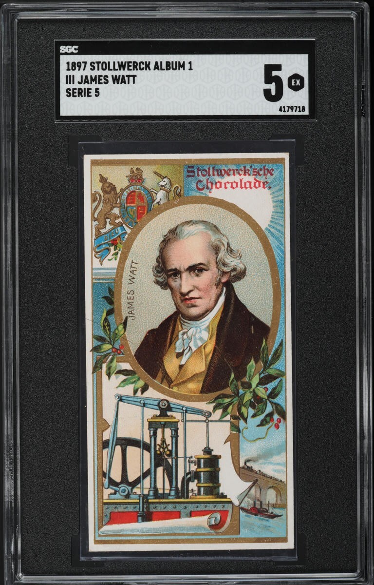 1897 Chocolate Card 5 Album 1 Inventors JAMES WATT (SGC 5 EX) Steam Engine0
