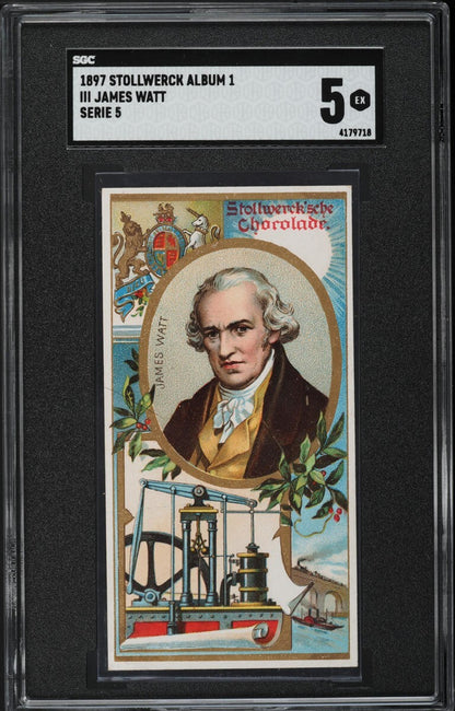 1897 Chocolate Card 5 Album 1 Inventors JAMES WATT (SGC 5 EX) Steam Engine0