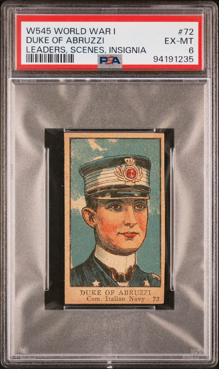 1920s W545 WORLD WAR I LEADERS, SCENES, INSIGNIA #72 Duke of Abruzzi PSA 6 EX/MT0
