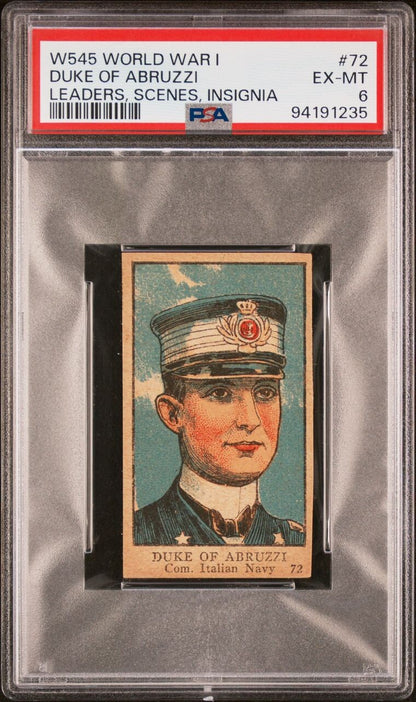 1920s W545 WORLD WAR I LEADERS, SCENES, INSIGNIA #72 Duke of Abruzzi PSA 6 EX/MT0