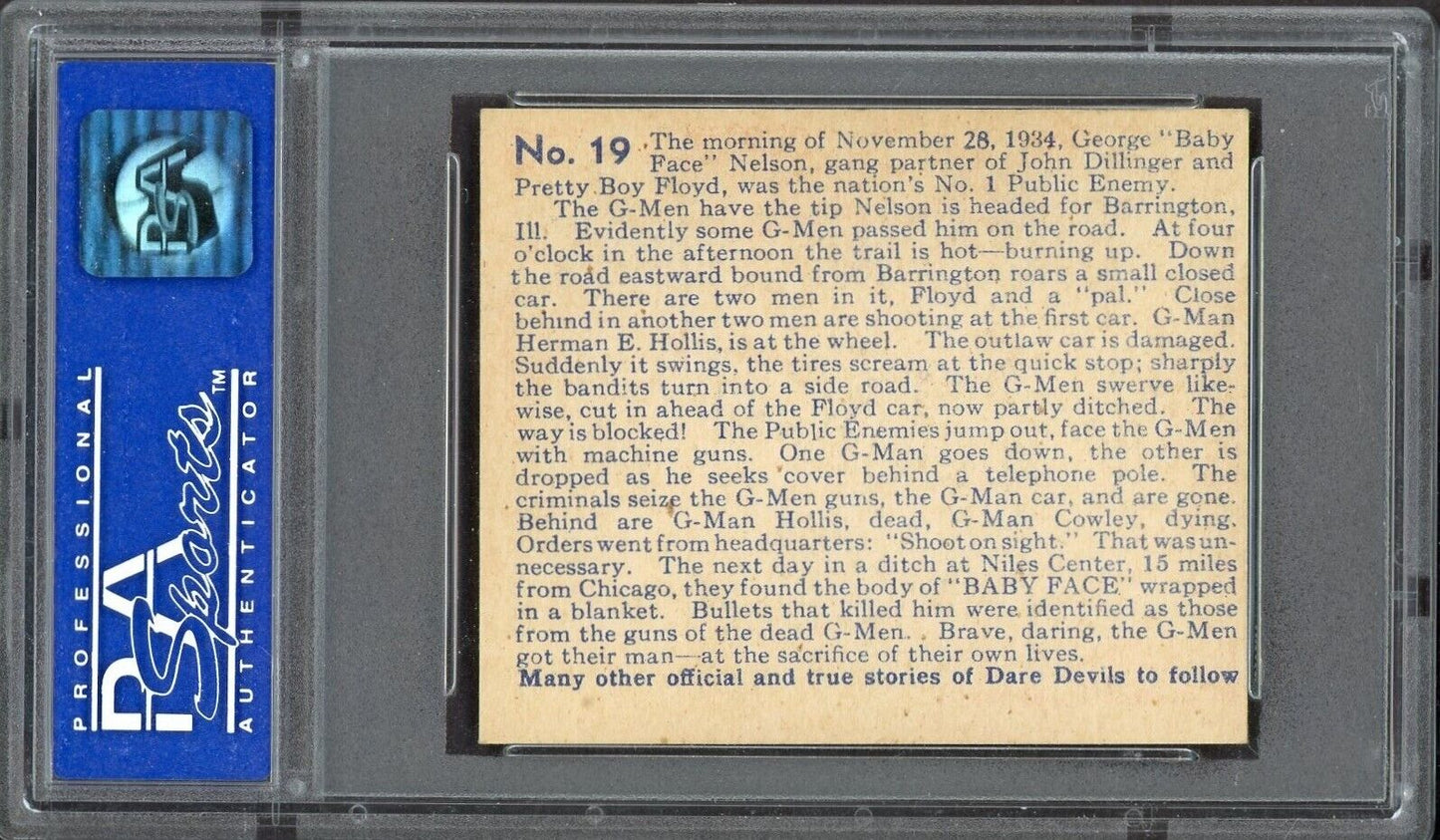 1933 R39 N. Chicle Dare Devils #19 G-Men Die Getting Baby Face Leroy PSA 6 EX/MT