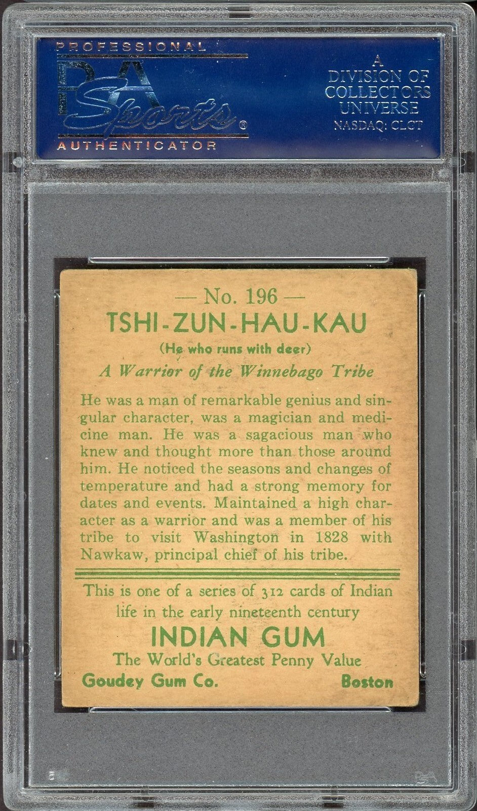 1933 Goudey Indian Gum (Series of 312 WHITE) #196 Tshi Zun Hau Kau (PSA 5 EX)1