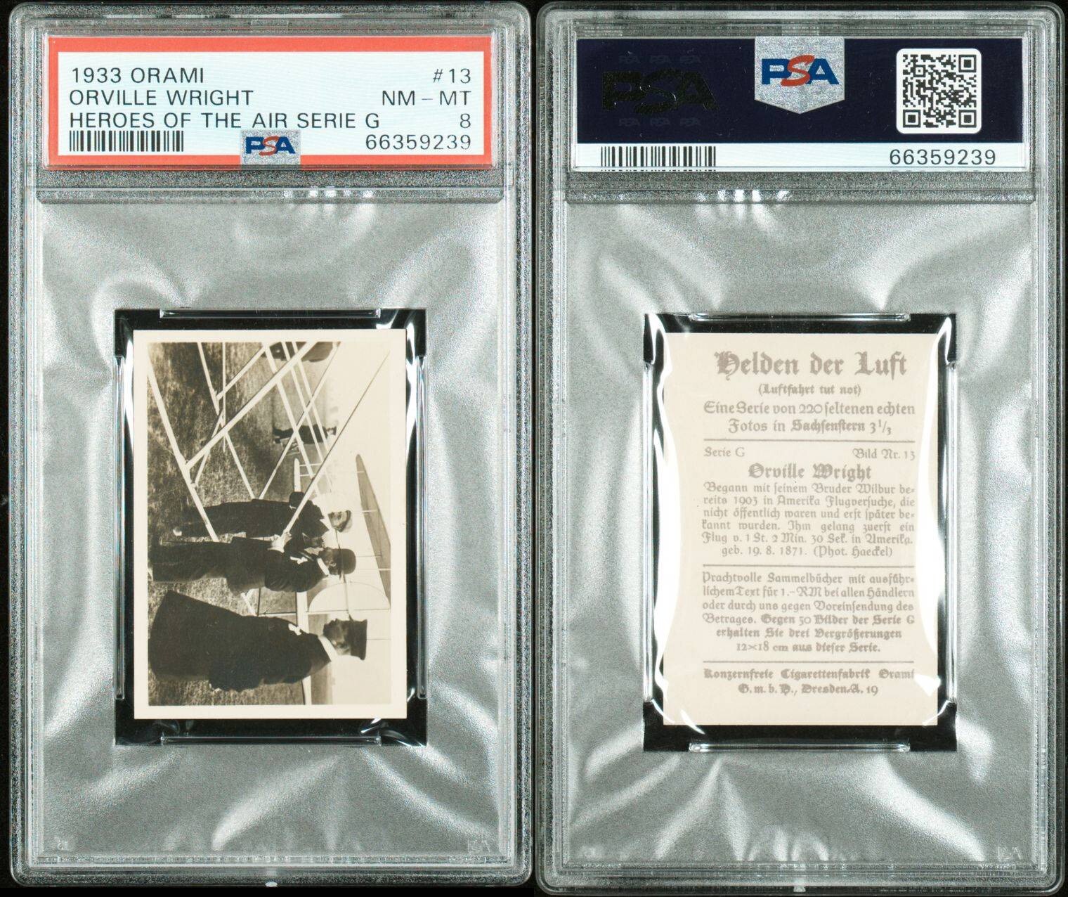1933 Orami "Heroes of the Air" SERIE G Orville Wright #13 (PSA 8 NM/MT)3