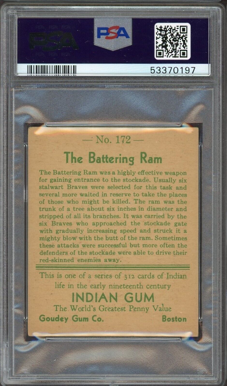 1933 Goudey INDIAN GUM (Series of 312) #172 Battering Ram PSA 4.5 VG/EX+