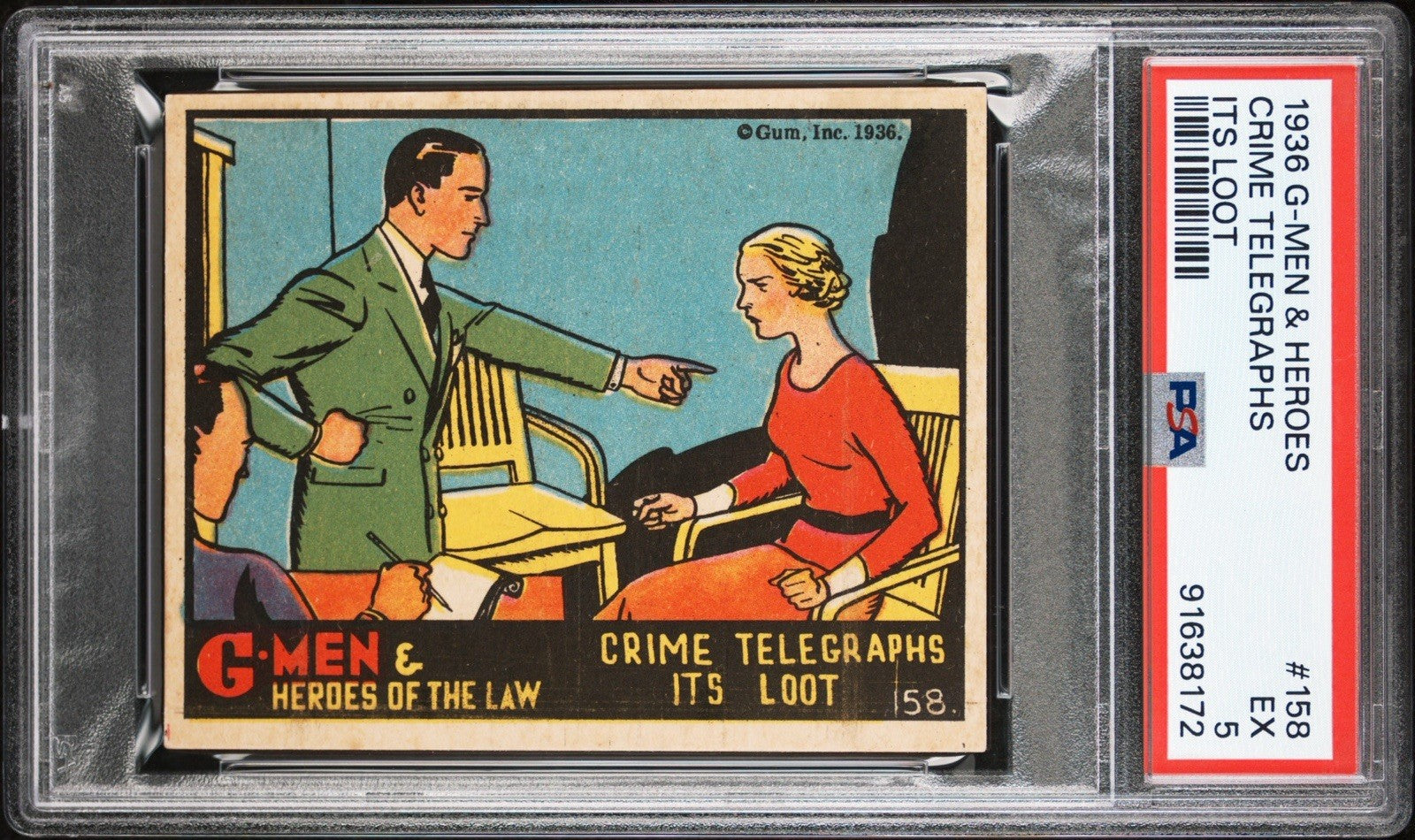 1936 Gum G Men & Heroes of the Law #158 (PSA 5 EX) Crime Telegraphs Its Loot0