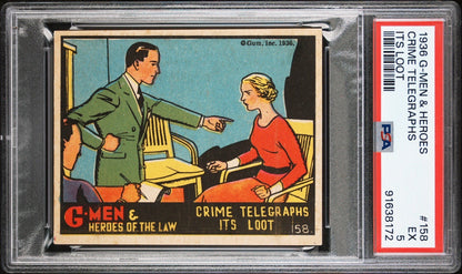 1936 Gum G Men & Heroes of the Law #158 (PSA 5 EX) Crime Telegraphs Its Loot0