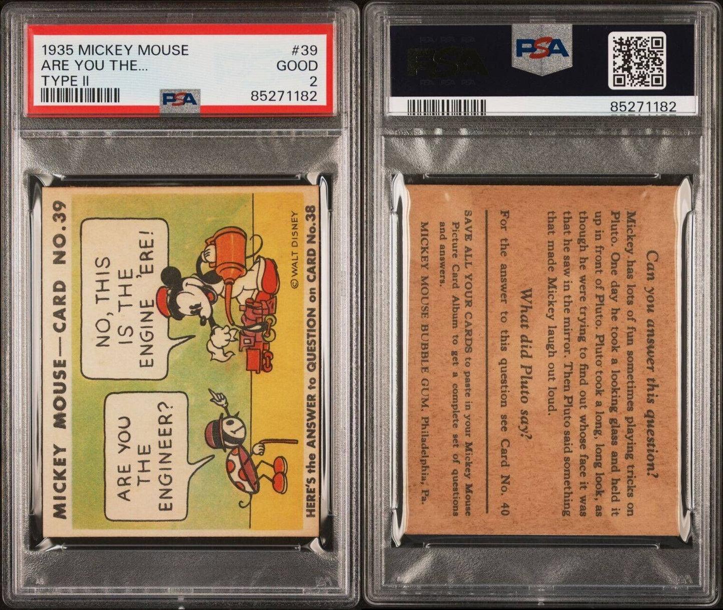 1935 R89 Mickey Mouse Gum Card #39 Are You The Engineer (PSA 2 Good) Type II