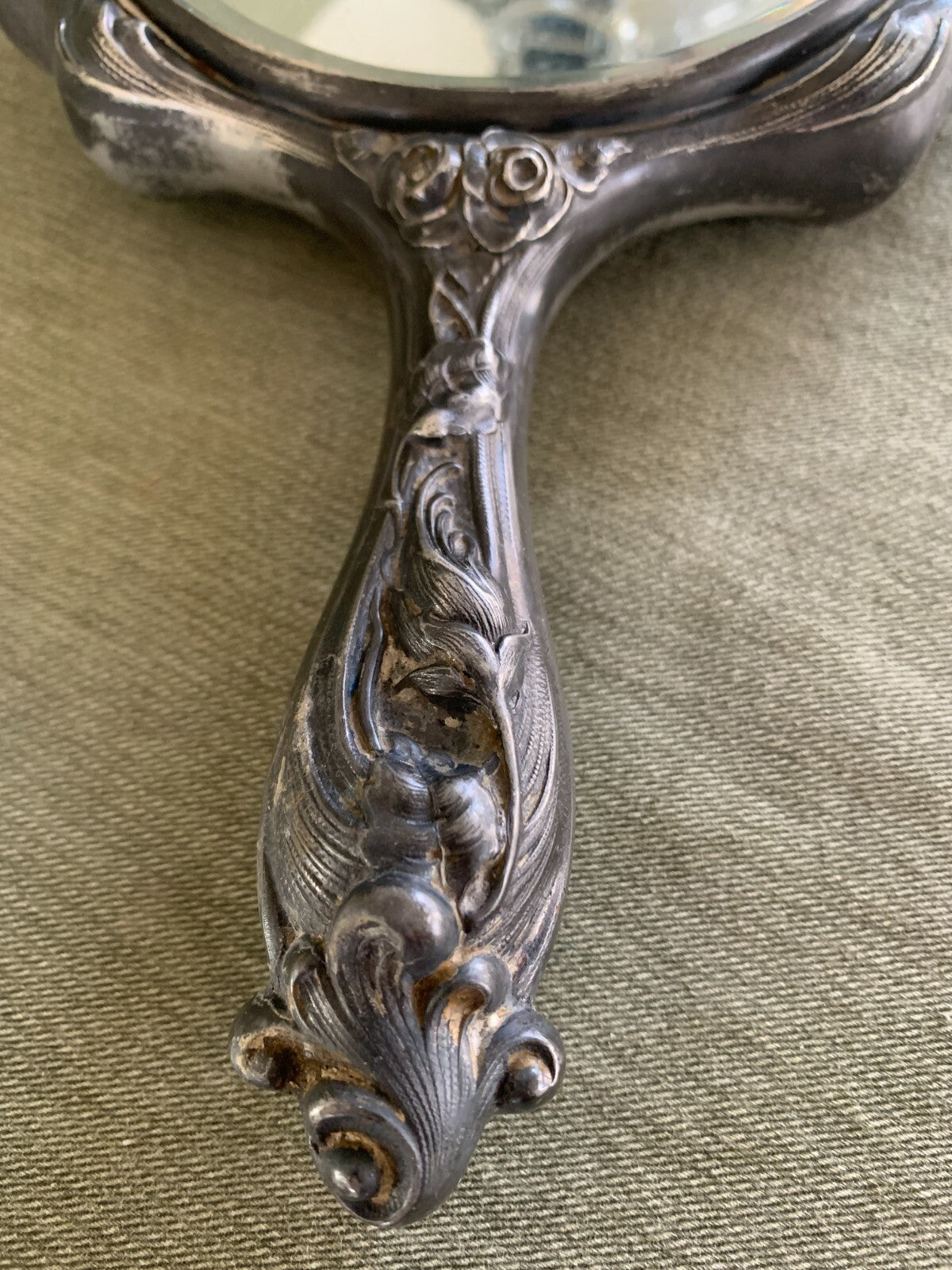 Vintage Victorian Art Nouveau Style Silverplate HAND MIRROR Repousse w/ Mandolin2