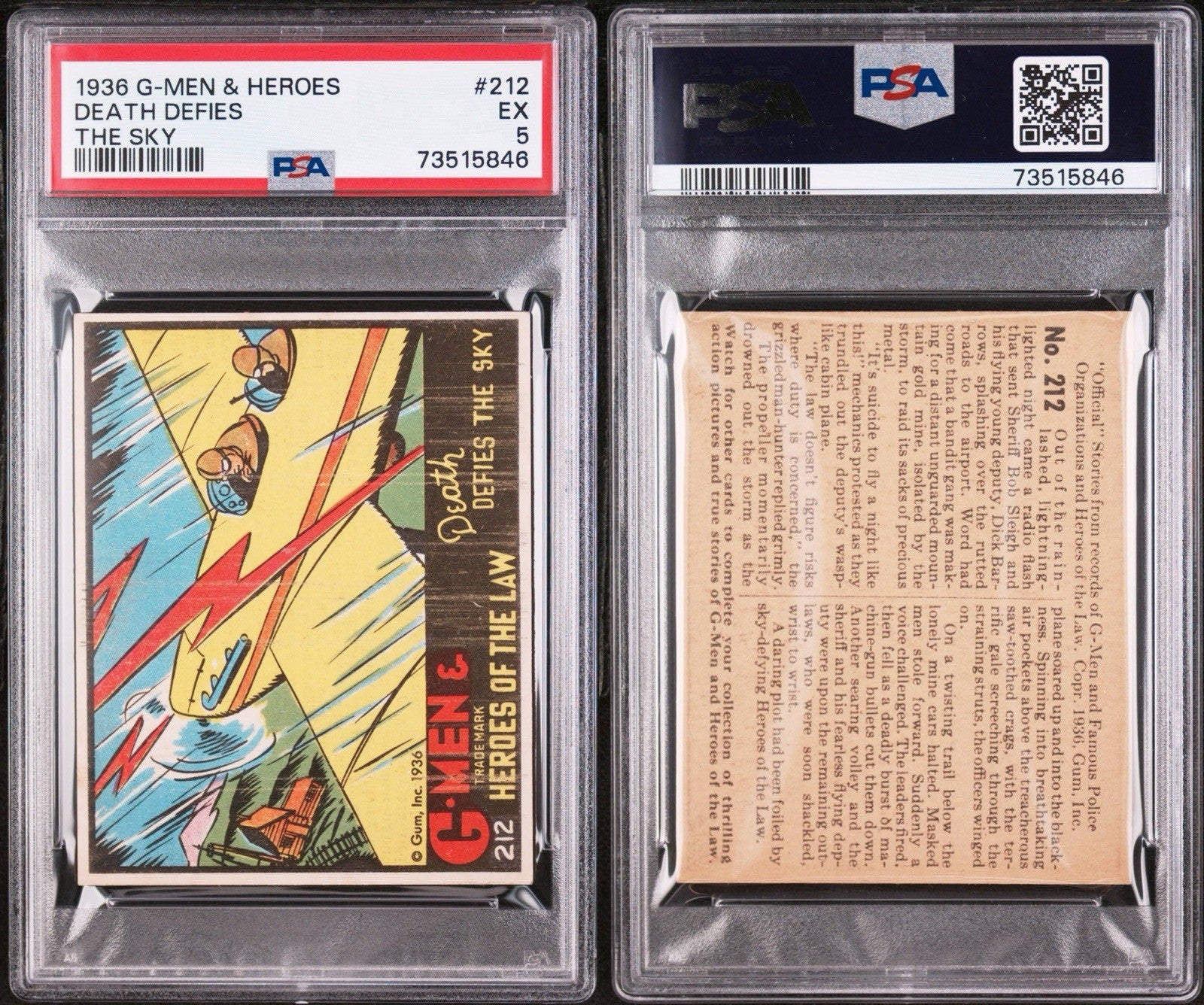 1936 Gum G Men & Heroes of the Law Gum #212 Death Defies the Sky (PSA 5 EX)2