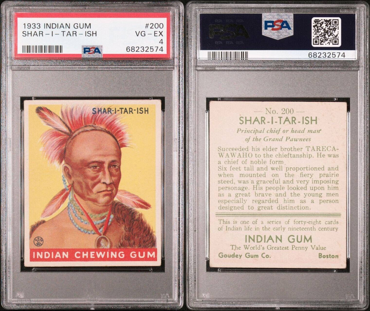 1933 Goudey INDIAN GUM (Series of 48) #200 Shar-I-Tar-Ish (PSA 4 VG/EX)