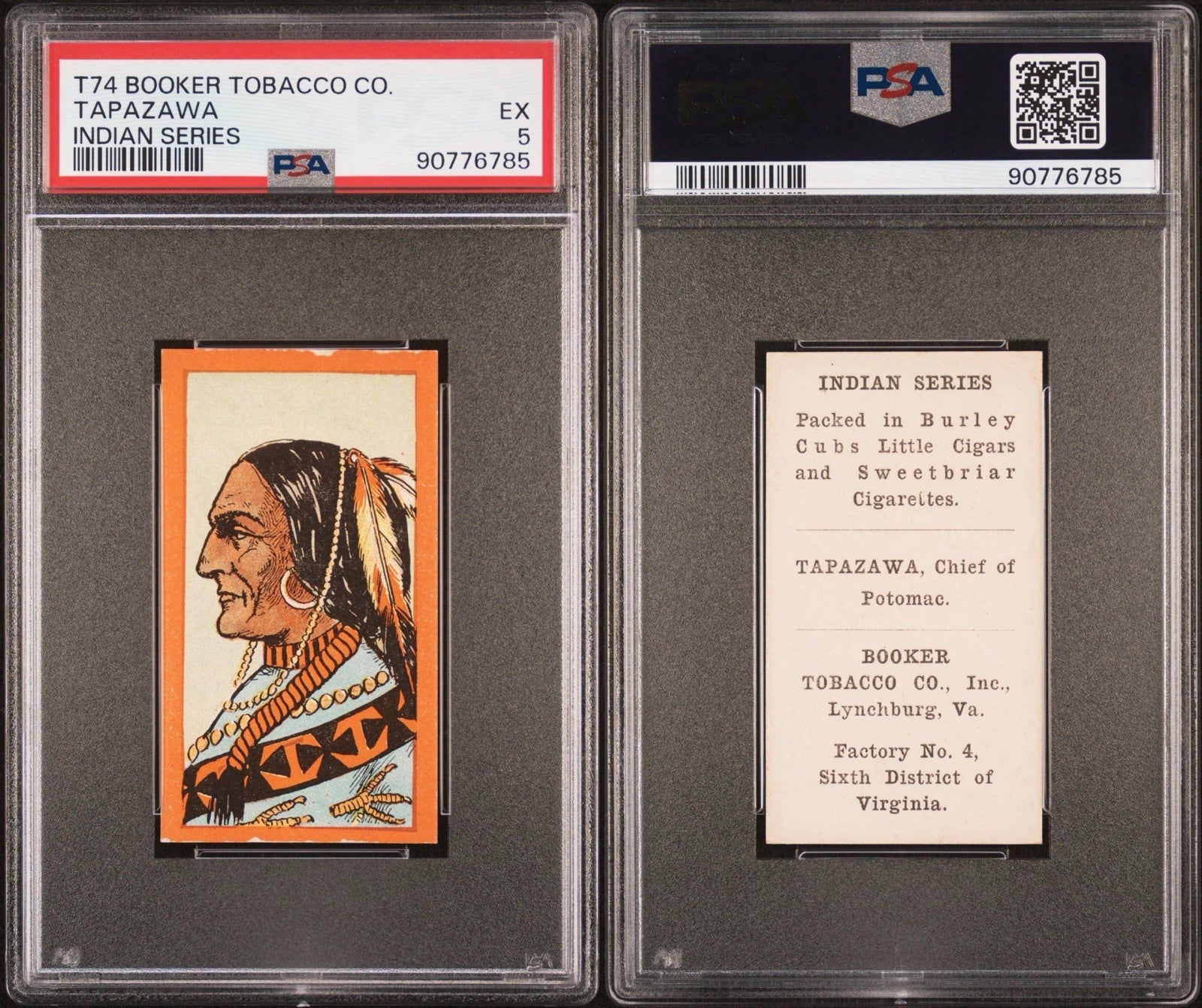 1905 T74 Booker Tobacco Indian Series (PSA 5 EX) Tapazawa2