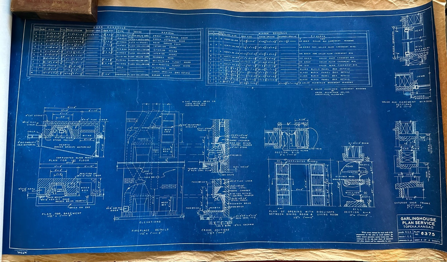1955 Garlinghouse Service Plans #6375 6 Pgs. Blueprints Modern MidCentury Home8