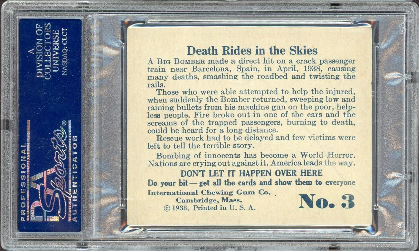 1938 R44 International Gum Don't Let It Happen #3 Death Rides Skies PSA 4 VG/EX1