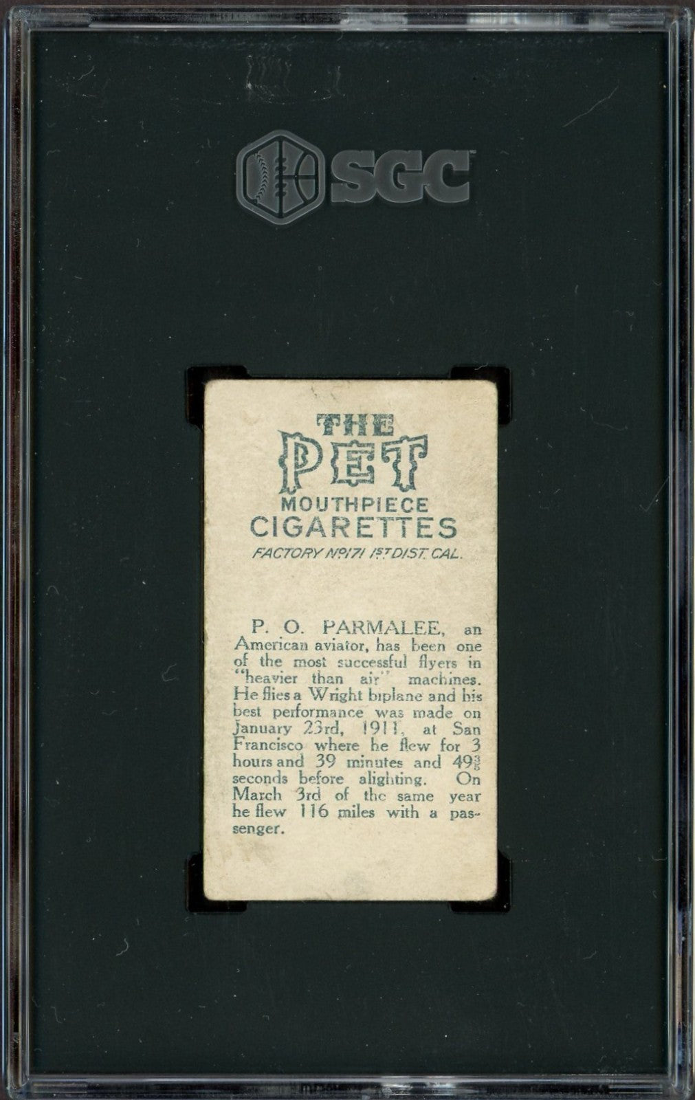 1910 T229 Pet Cigarettes Philip Orin Parmelee (SGC 2.5 GD+) AVIATOR1