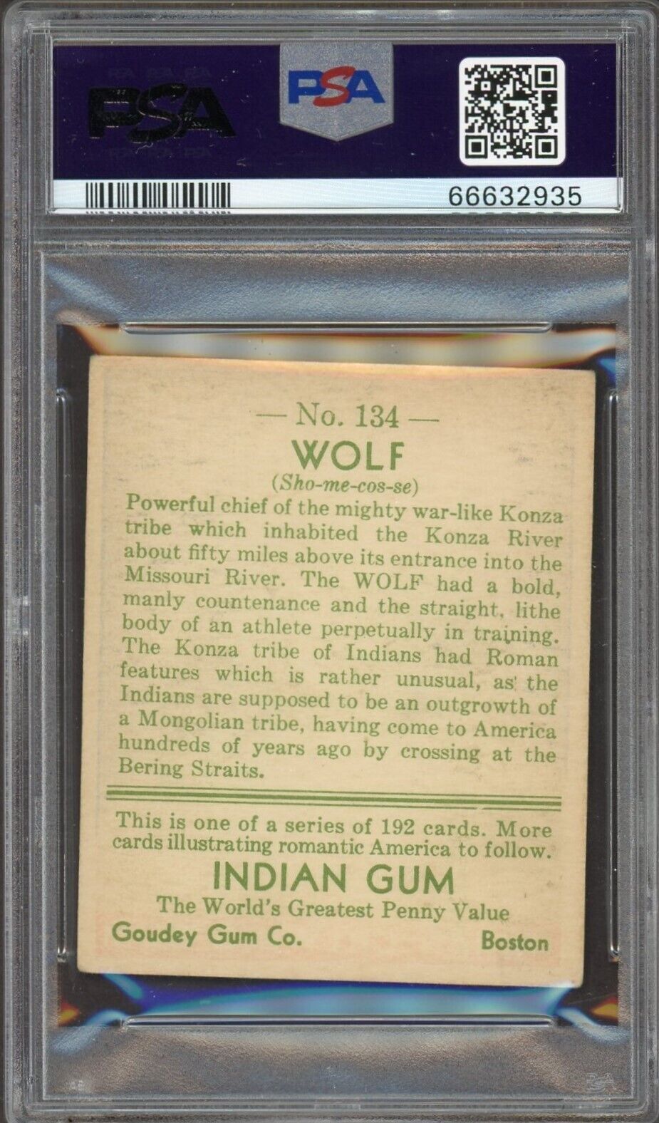 1933 Goudey Indian Gum (Series of 192) #134 WOLF (PSA 4 VG/EX)