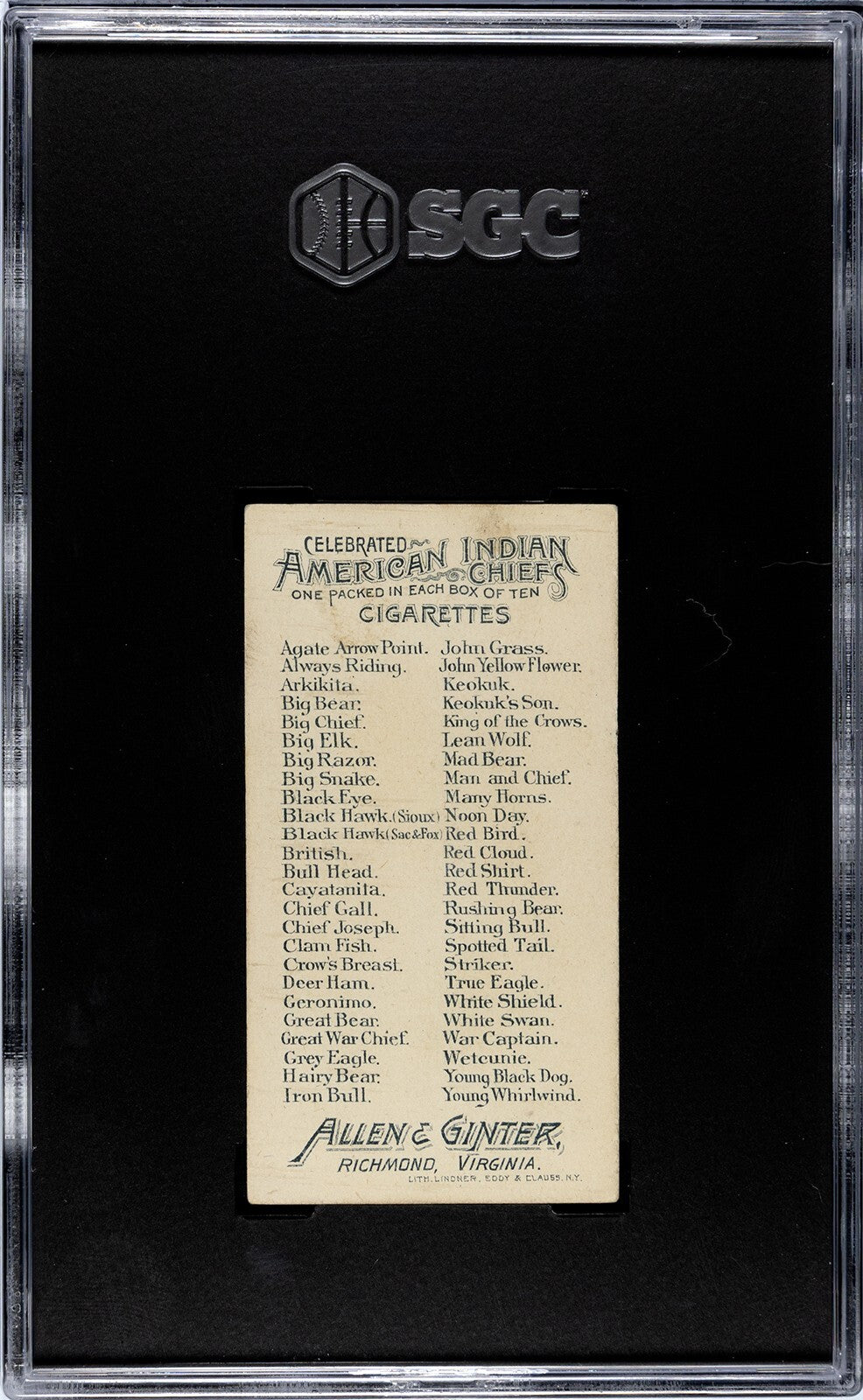 1888 N2 Allen & Ginter American Indian Chiefs HAIRY BEAR (SGC 5 EX)1