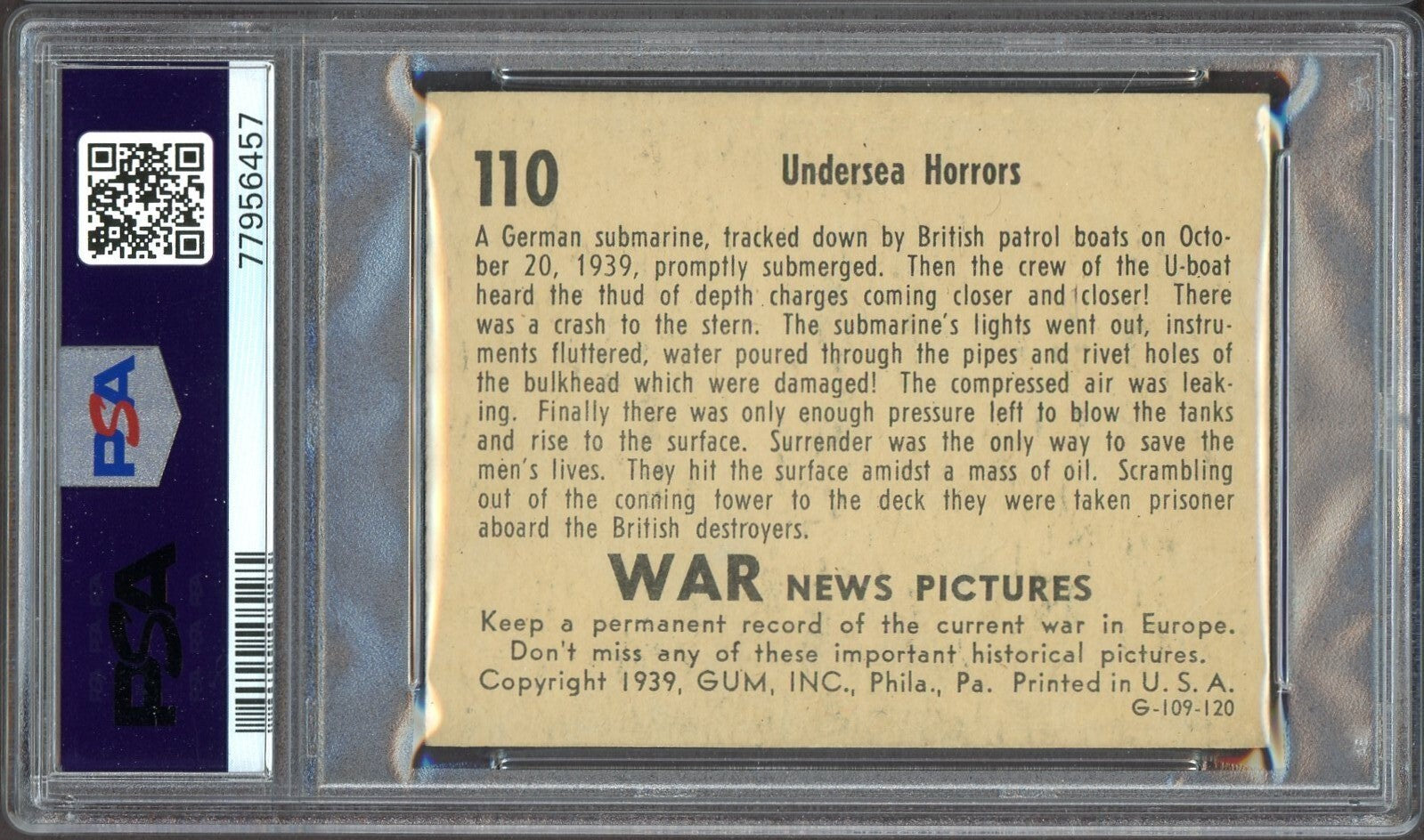 1939 WAR NEWS PICTURES #110 "Undersea Horrors" PSA 6 EX/MT Dirty Dozen VERY RARE1