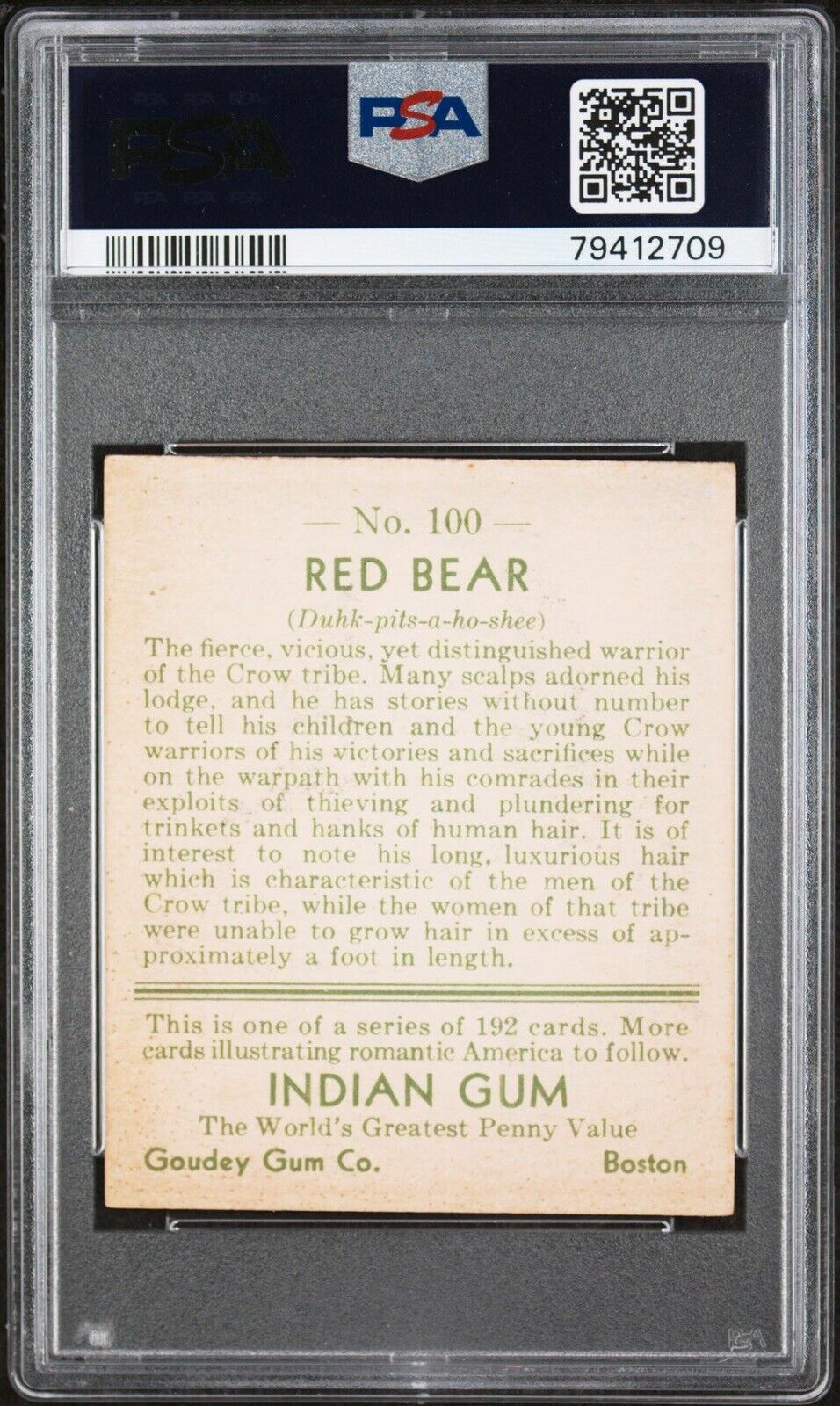 1933 Red Bear Indian Gum #100 (PSA 5.5 EX+)