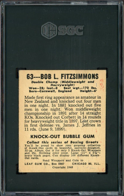 1948 Leaf Knock Out Bubble Gum Boxing #63 (SGC 5 EX) Bob L. Fitzimmons1