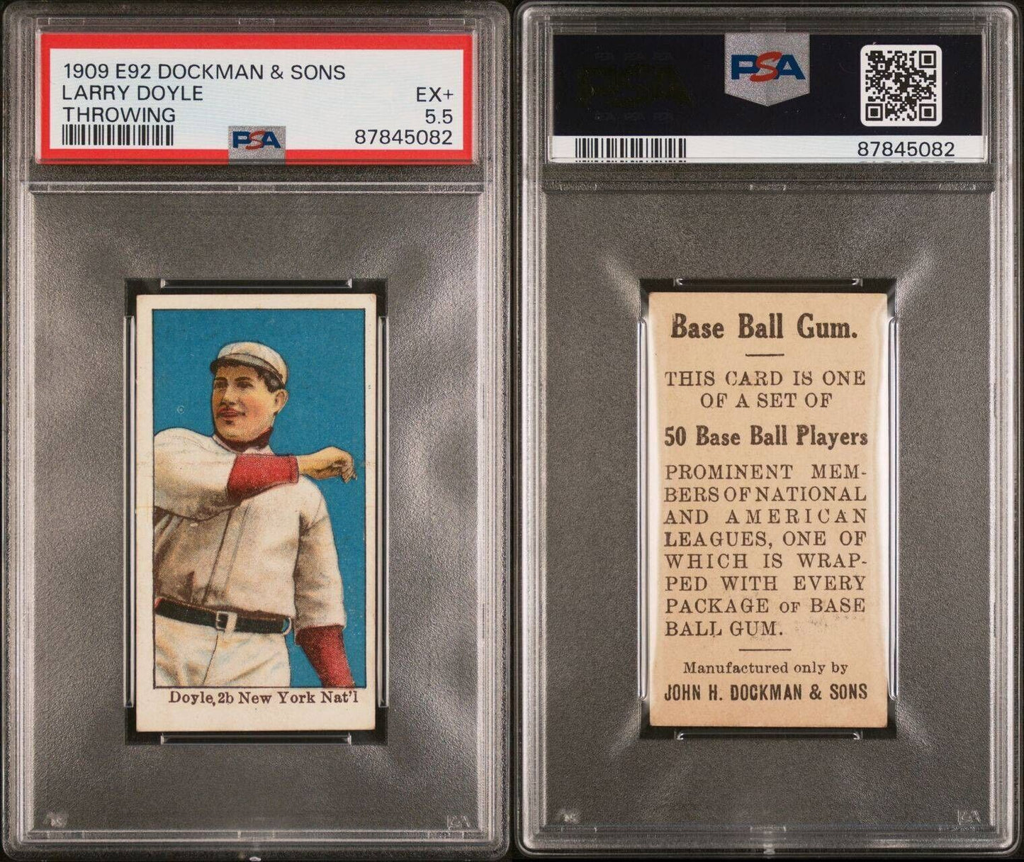 1909 E92 Dockman Larry Doyle Throwing Giants (PSA 5.5 EX+) Sharp!