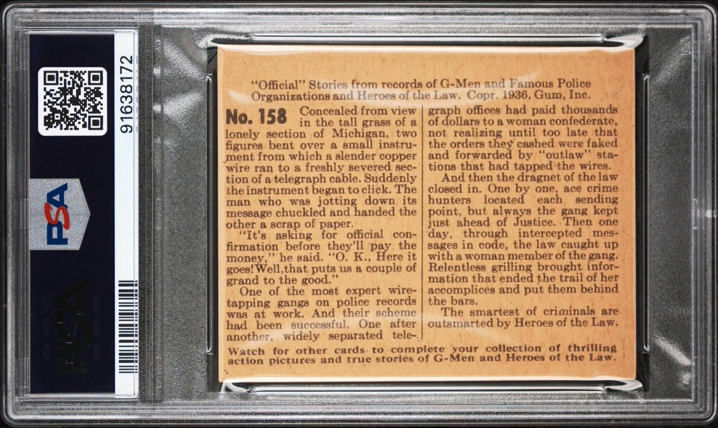 1936 Gum G Men & Heroes of the Law #158 (PSA 5 EX) Crime Telegraphs Its Loot1