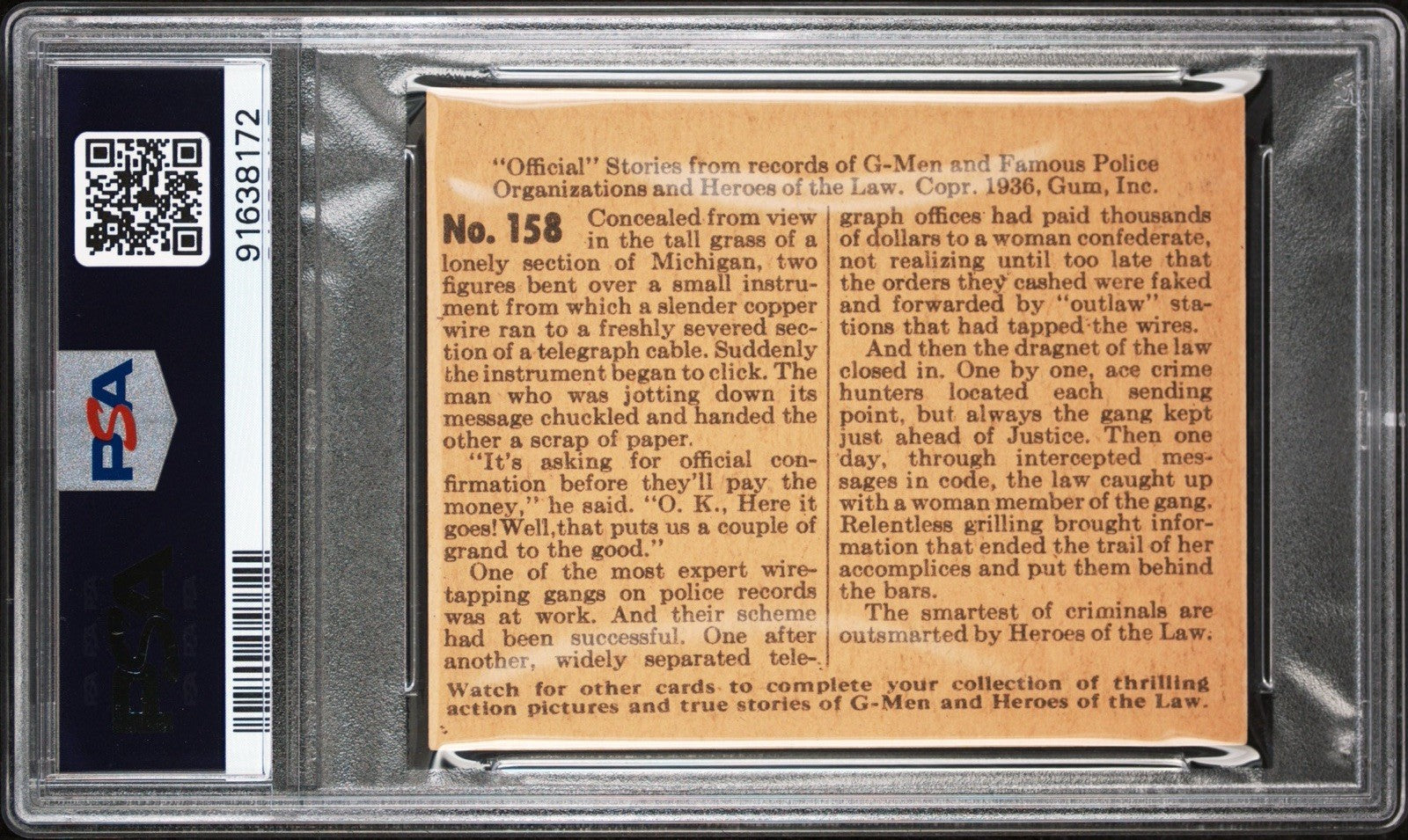1936 Gum G Men & Heroes of the Law #158 (PSA 5 EX) Crime Telegraphs Its Loot1