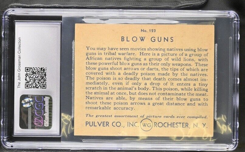 1935 R108 Pulver Co. Gum Pictures #123 Blow Guns (CGC 7 NM) Weapons