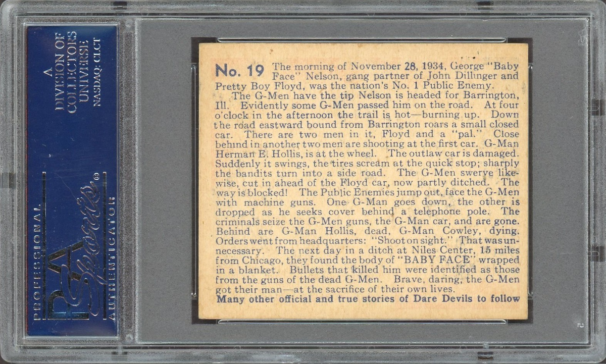 1933 N. Chicle DARE DEVILS #19 (PSA 6 EX/MT) G-Men Die Getting "Baby Face"1