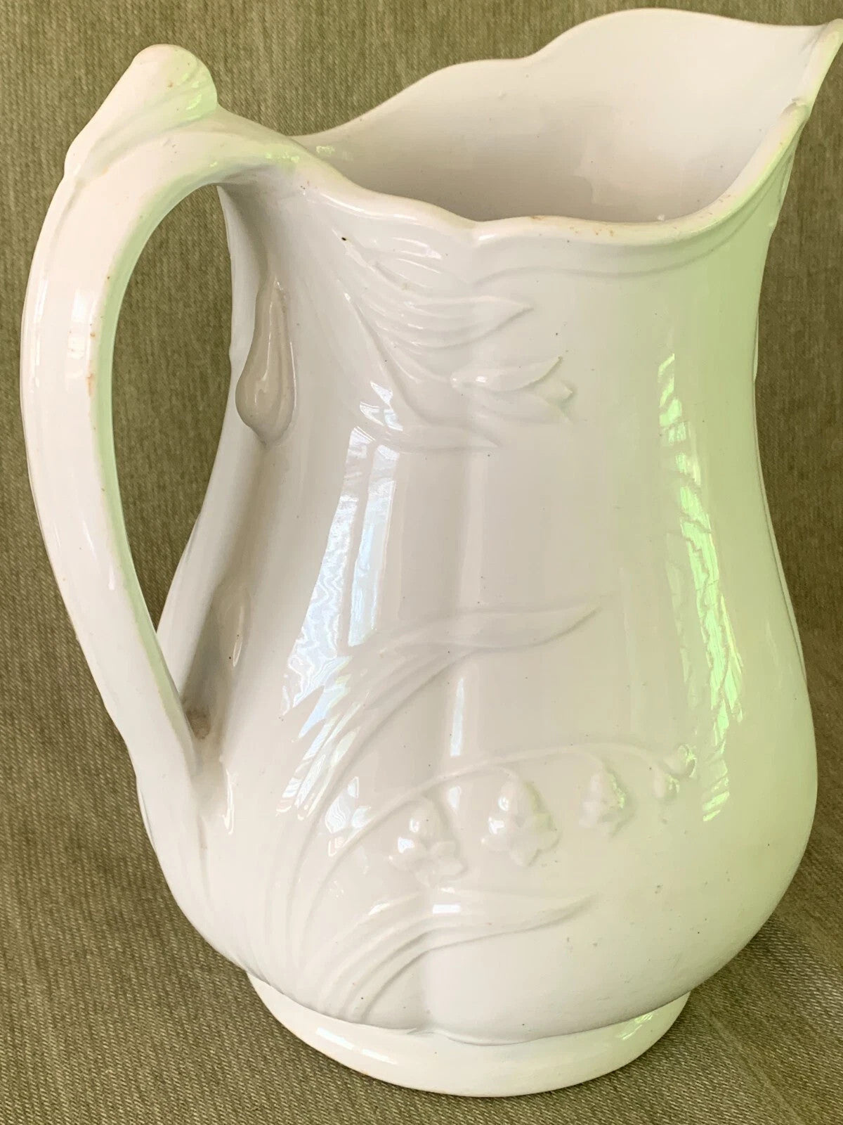 1860's W. Baker & Co. W.B. & Co. Fenton Pearl White Ironstone PITCHER (9")0