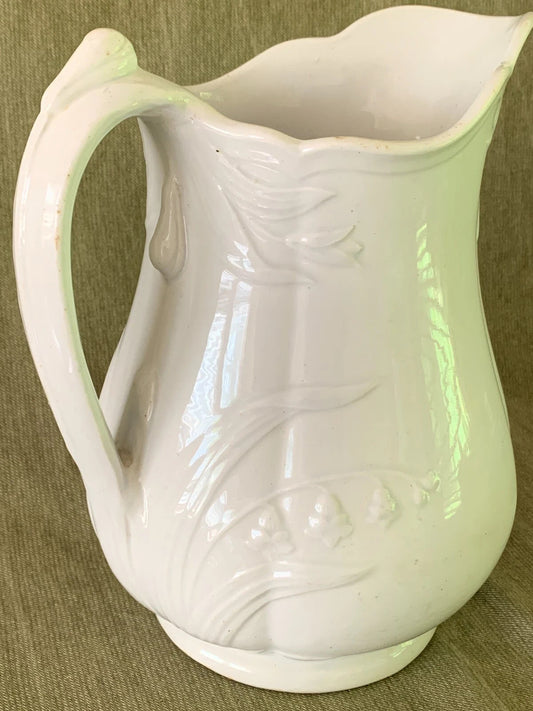 1860's W. Baker & Co. W.B. & Co. Fenton Pearl White Ironstone PITCHER (9")0