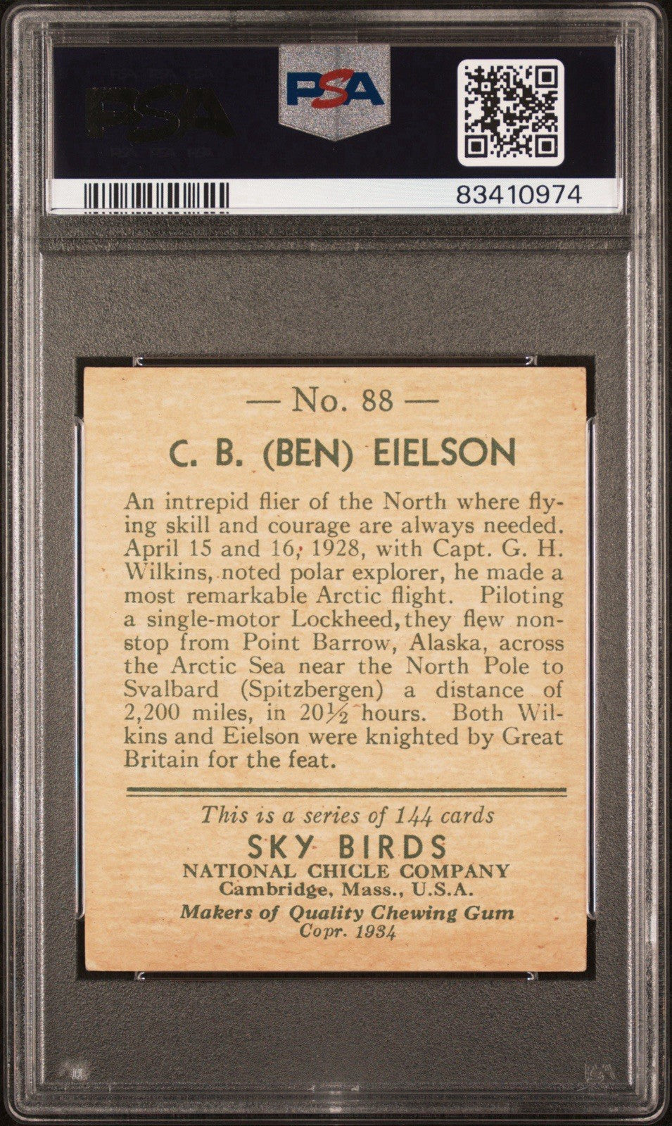 1934 National Chicle Sky Birds CARD C.B. (Ben) Eielson (PSA 5 EX) #88 High1