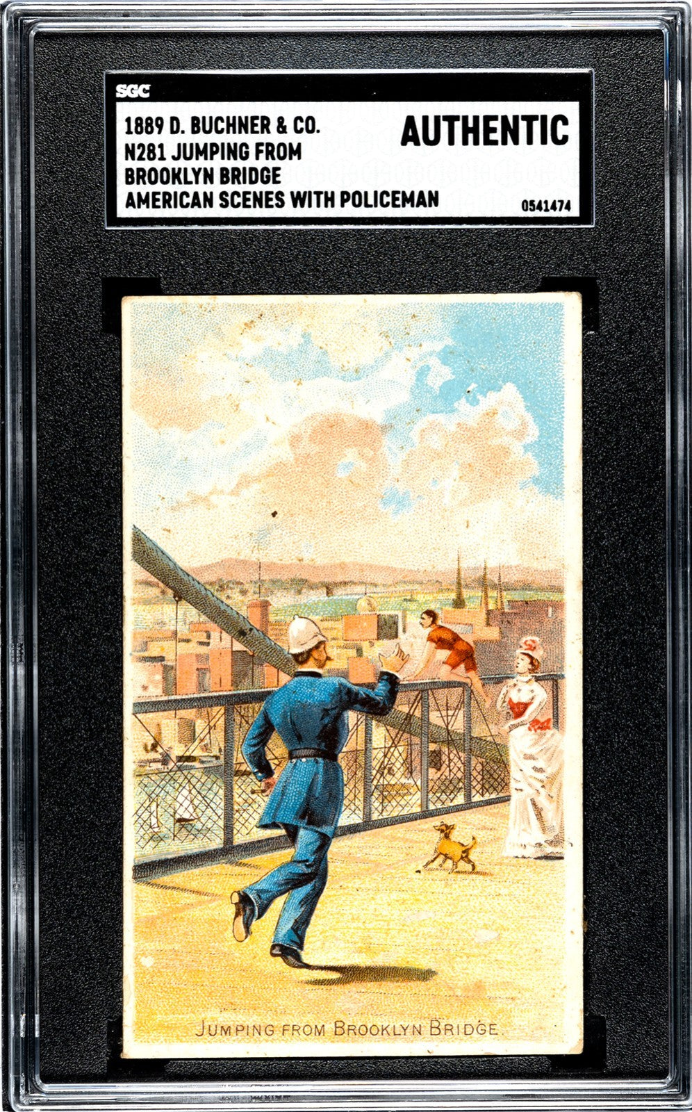 1888 N281 Buchner Scenes w/ Policeman Jumping off Brooklyn Bridge (SGC A) RARE0