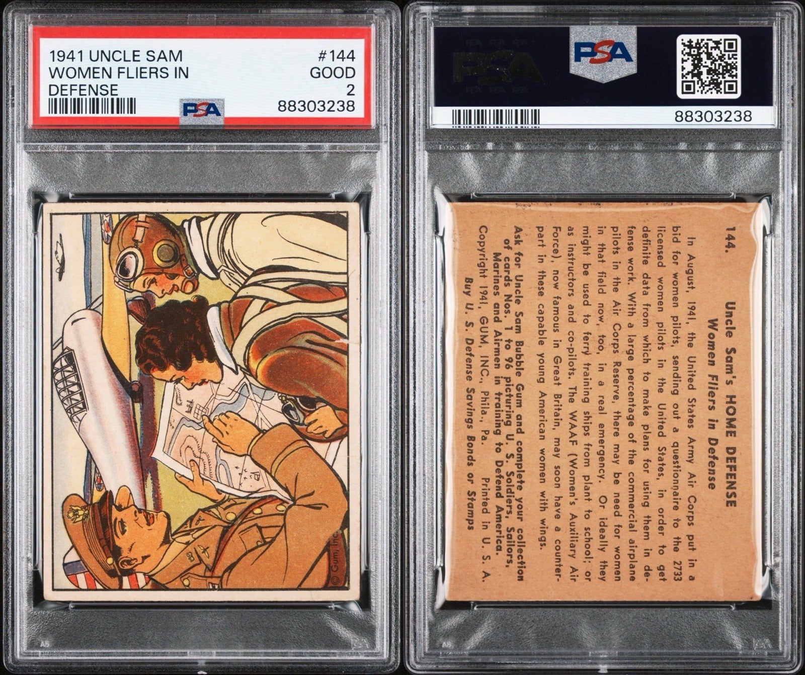 1941 Gum Inc Uncle Sam Home Defense #144 Women Fliers PSA 2 GD Last Card in Set2