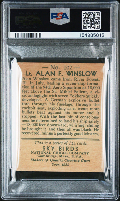 1934 National Chicle Sky Birds CARD Lt. Alan F. Winslow (PSA 4 VG/EX) #102 High1