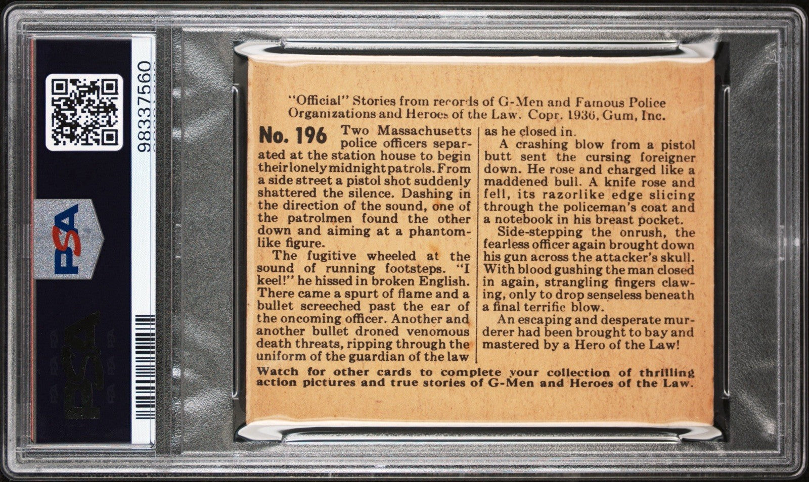 1936 G Men & Heroes of the Law #196 Gun Butts And Bullets (PSA 5 EX) Rare Number1
