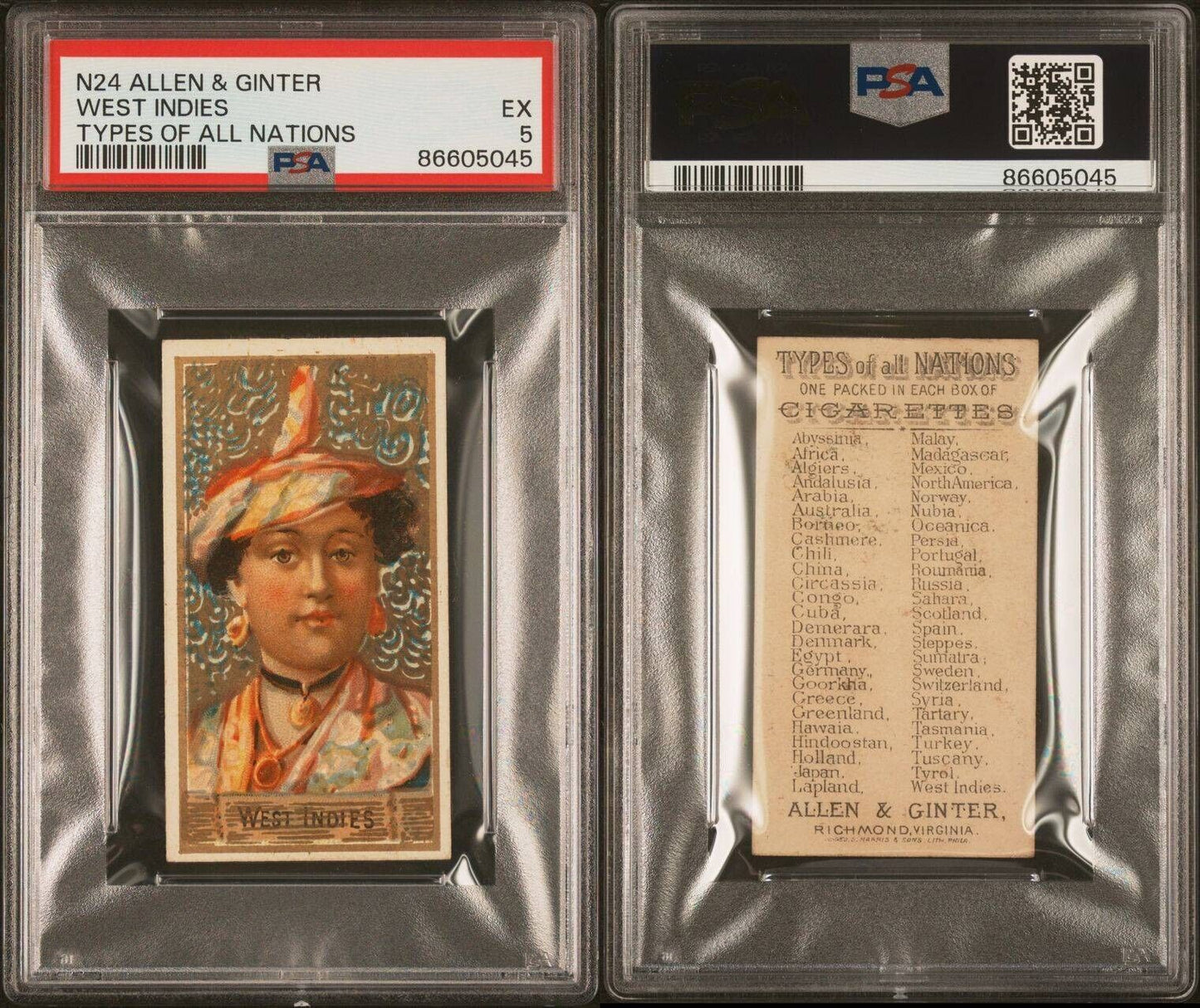 1889 ALLEN & GINTER N24 TYPES OF ALL NATIONS (PSA 5 EX) West Indies