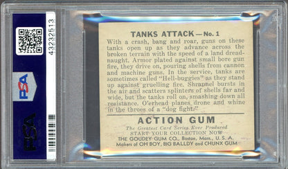 1938 Goudey Action Gum #1 Tanks Attack (PSA 5 EX) Scarce #1 Card1