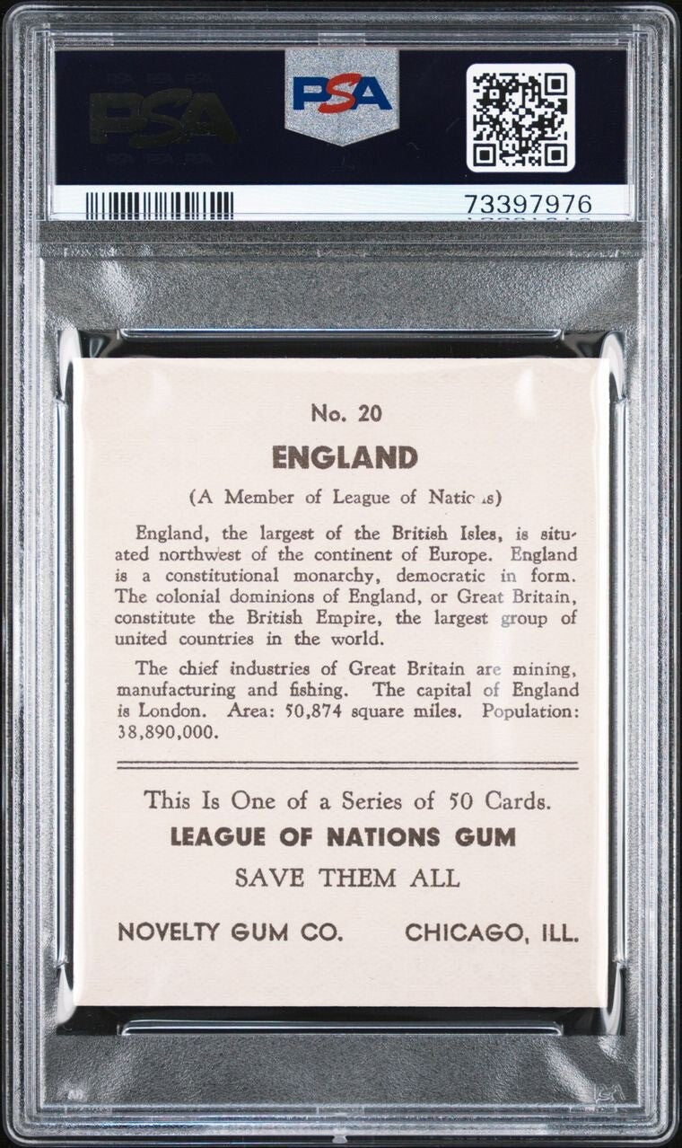 1930s R80 League of Nations #20 England (PSA 9 MINT) One Of A Kind1