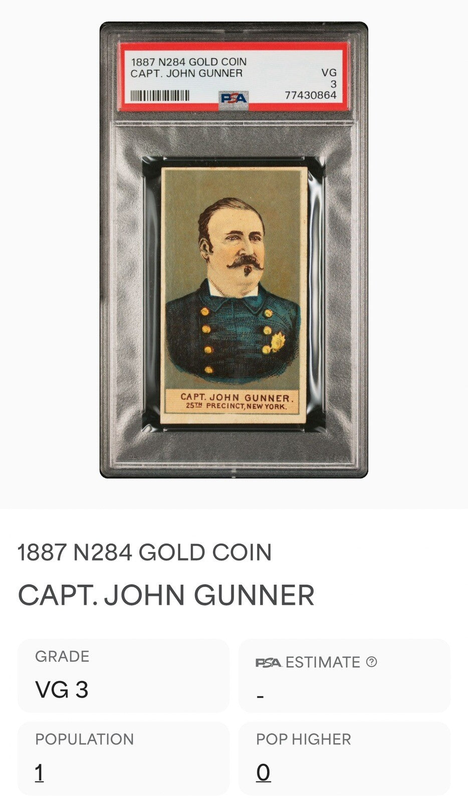 1888 Buchner N284 Police Inspectors Captains PSA 3 VG HIGHEST Capt. John Gunner3