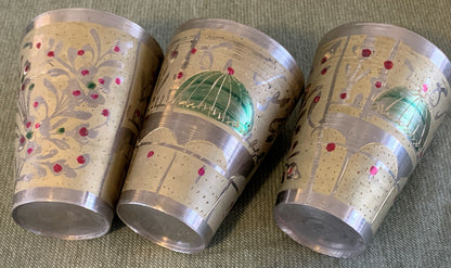Antique/Vintage (Set of 5) Silver Plated Brass Indian Islamic Etched Lassi Cups3