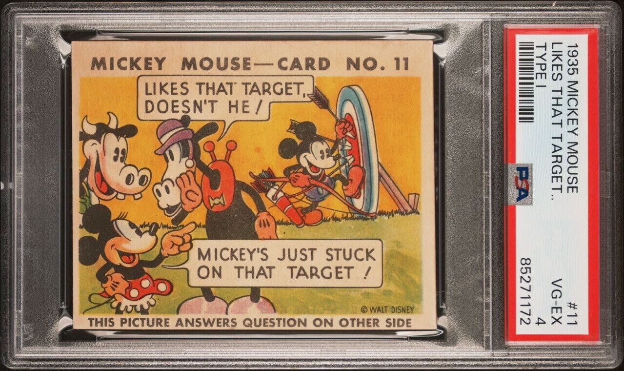 1935 Mickey Mouse Gum Card  #11 Type I "Likes That Target" (PSA 4 VG/EX)