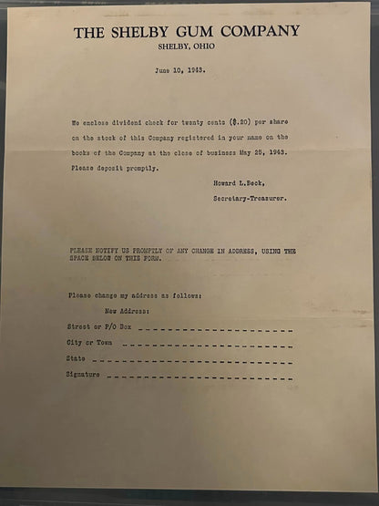 Shelby Gum Company 1924 Stock Certificate, Letterhead, Checks1